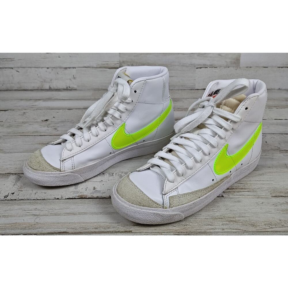 NIKE Blazer Mid 77 Essential Women's Sneakers Size 6.5 White And Volt Colorway - Picture 2 of 8